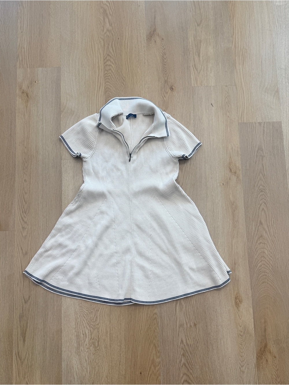 GAP Cream Ribbed Polo Dress with Navy Trim